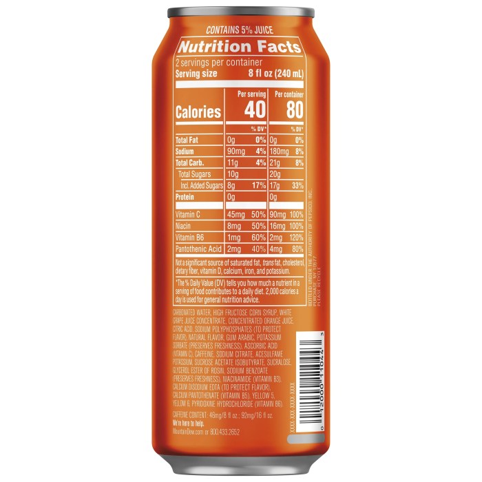 Mountain dew kickstart nutrition facts