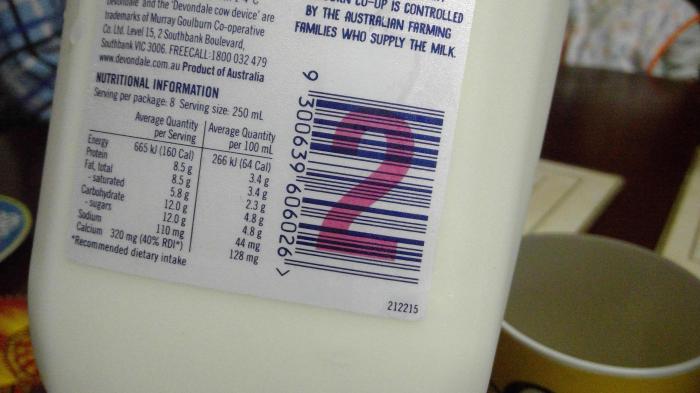 One cup of 2 milk nutrition facts