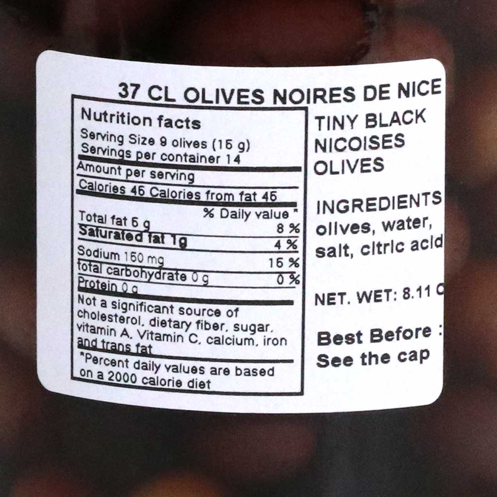 Nutrition facts for black olives