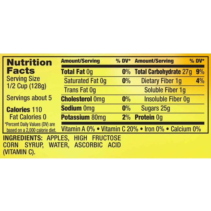 Applesauce nutrition facts label