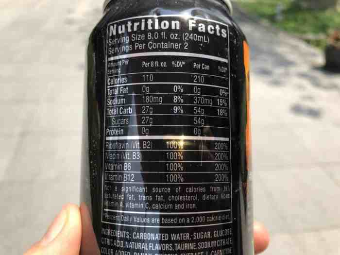 Nutrition facts of monster energy